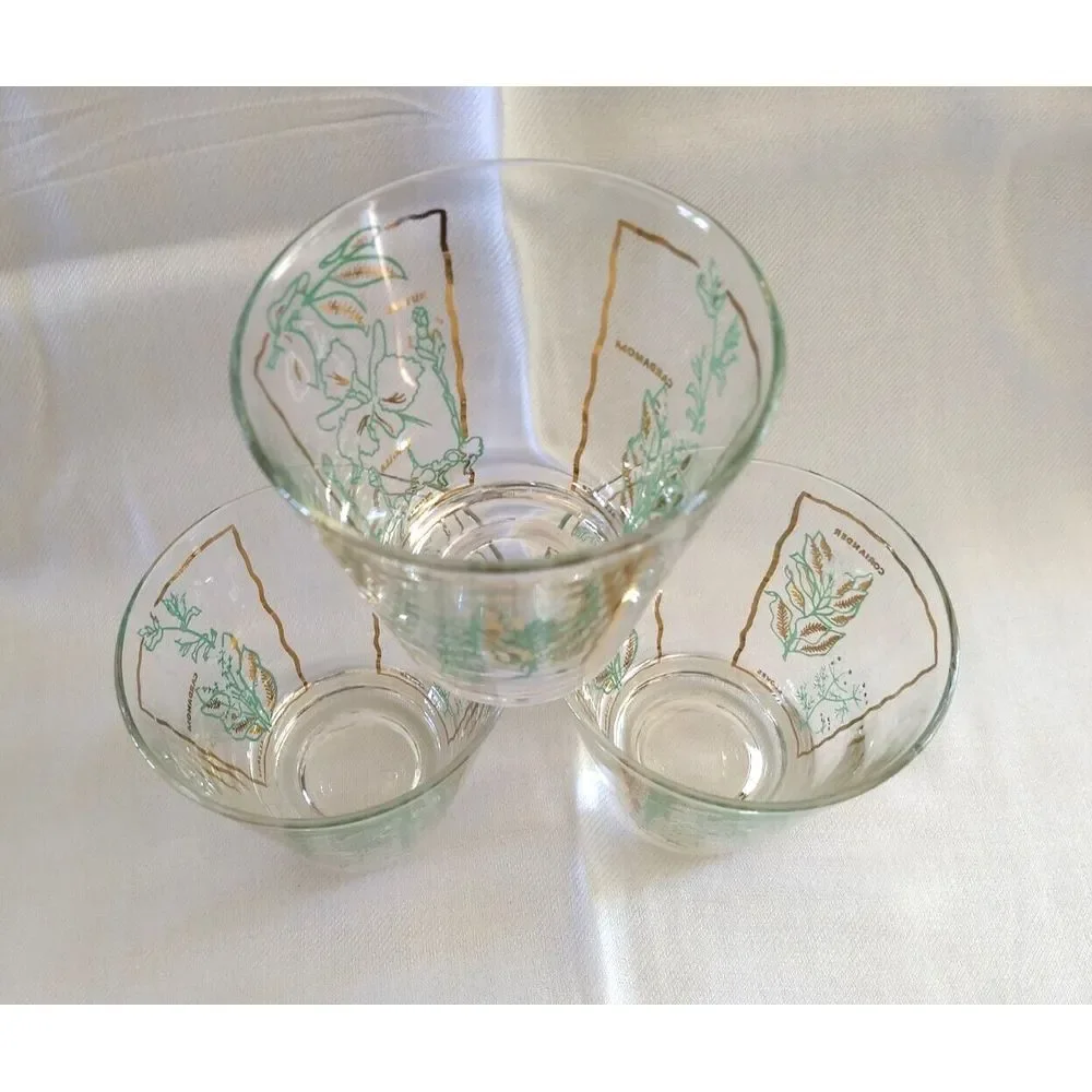 MCM Rocks Lowball Glasses‎ Spices Green & Gold Vintage Barware Set of 3